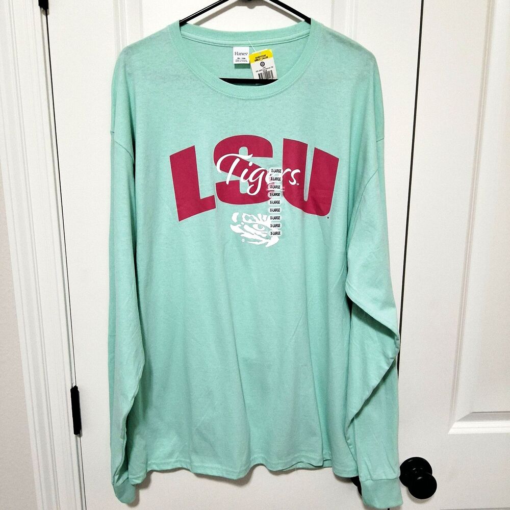Hanes LSU Tigers Women's Long Sleeve T-Shirt Light Mint Green Size X-Large NWT